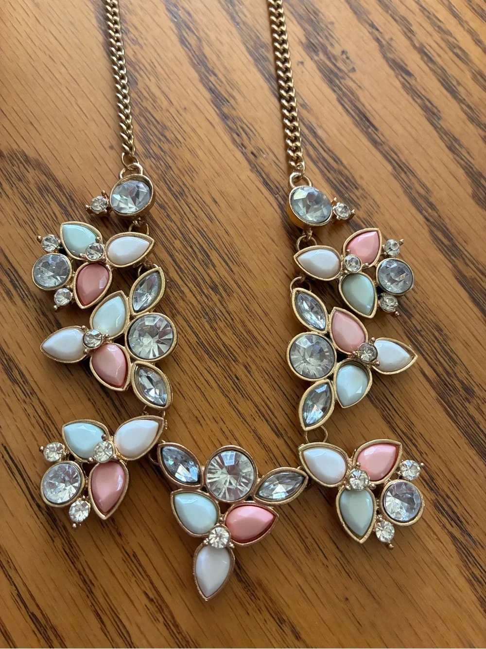 Pastel Rhinestone Floral Cluster Bib Statement Necklace